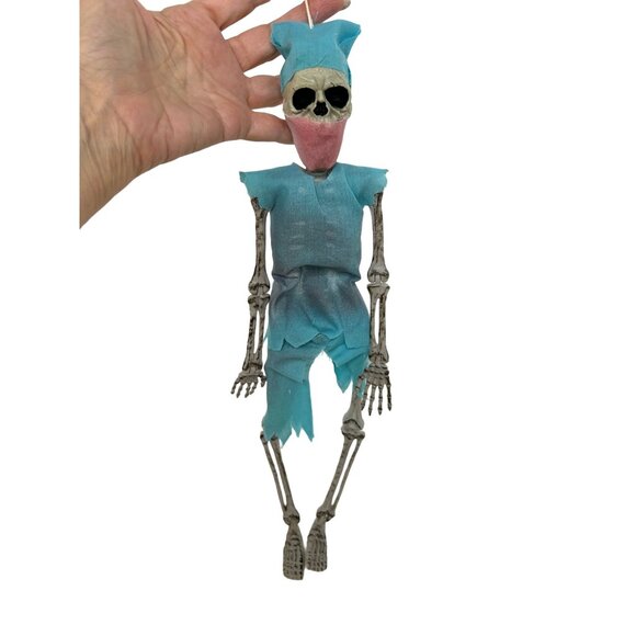 Skeleton Doctor Halloween Decoration Ornament 16” Blue Scrubs Mask Posable - Picture 3 of 9
